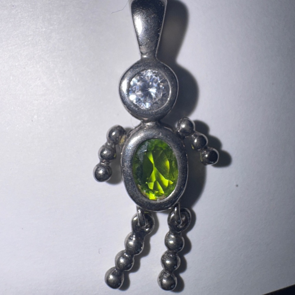Vintage Sterling 925 Peridot CZ (August) Baby Charm Articulating Pendant